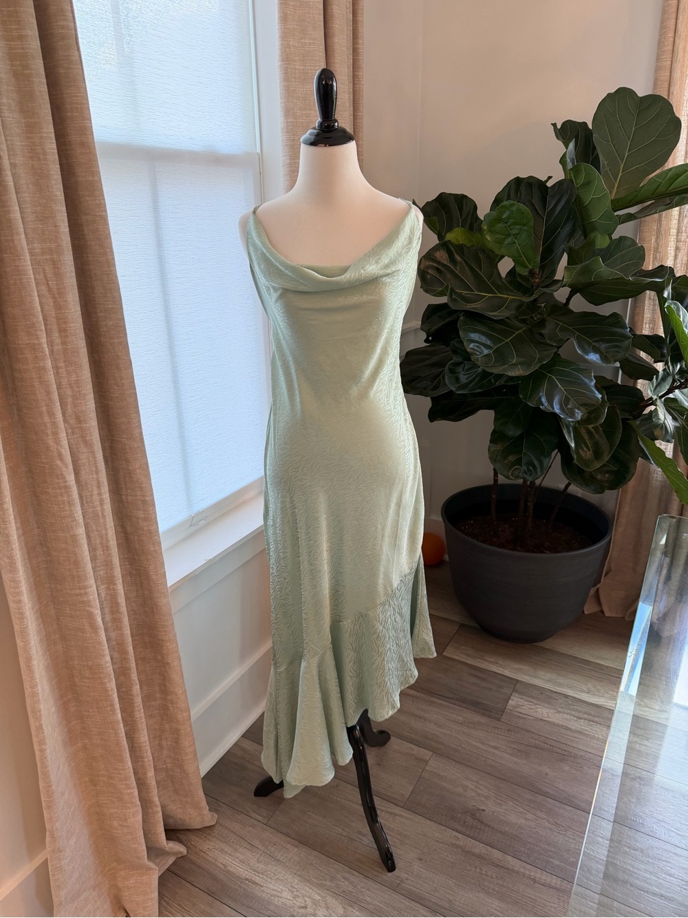 QED London Sage Green Cowl Slip Dress